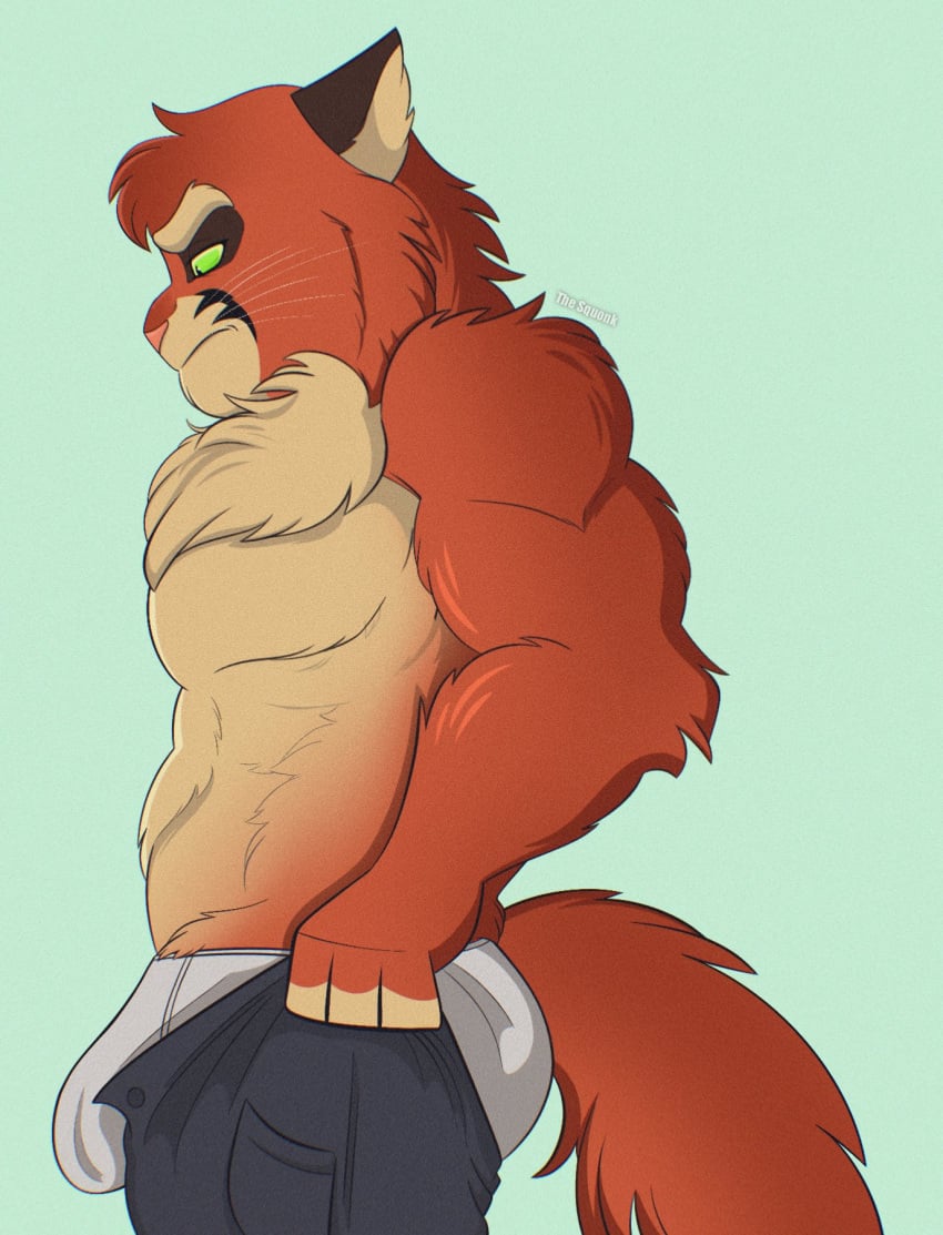 1boy anthro belly bulge feline grimpiggles lackadaisy male male_focus male_only muscular muscular_male orange_fur pants tight_pants_(meme) viktor_vasko webcomic