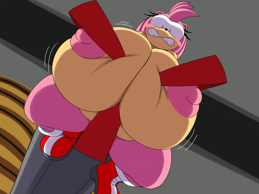 amy_rose ass_bigger_than_head ass_expansion breast_expansion breasts_bigger_than_head captured casual casual_nudity covered_pussy dumptruck_ass female female_only hyper_ass hyper_breasts mechspazer nude public public_nudity shortstack sonic_(series)