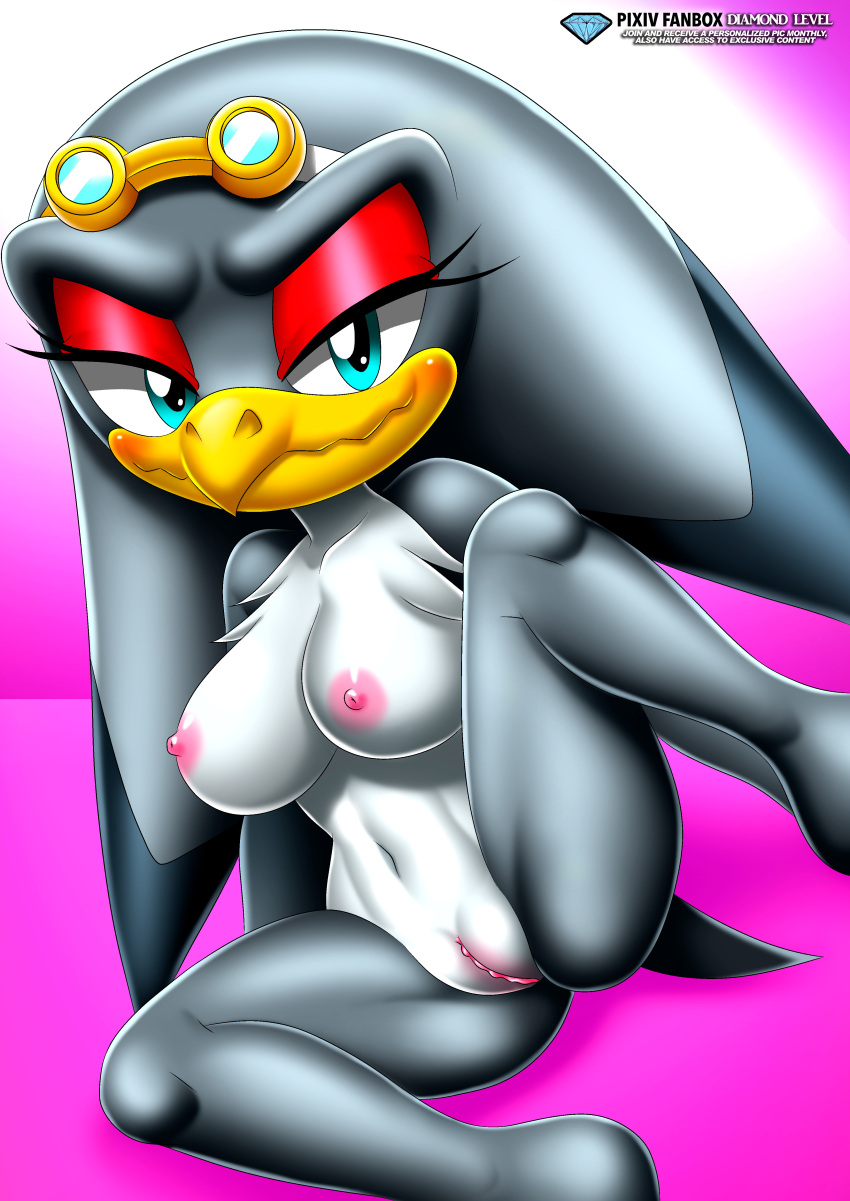 2021 absurd_res albatross anthro aqua_eyes avian bbmbbf bedroom_eyes big_breasts blush blushing breasts clitoris diamond_level erect_nipples female female_focus female_only goggles goggles_on_head grey_feathers looking_at_viewer mobius_unleashed mtf_transformation nipples palcomix pietros_secret_club pussy rule_63 seductive seductive_eyes seductive_look seductive_smile sega solo solo_female sonic_(series) sonic_riders sonic_the_hedgehog_(series) spread_legs storm_the_albatross vagina