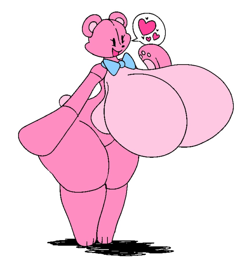 1girls bear big_girl blue_bow bowtie cute cute_face doll female five_nights_at_freddy's giant_breasts gremlingrounded heart hyper_breasts lovedoll_toy_factory nipples nude original_character pink_body solo tall_female teddi_(gremlingrounded) teddy_bear