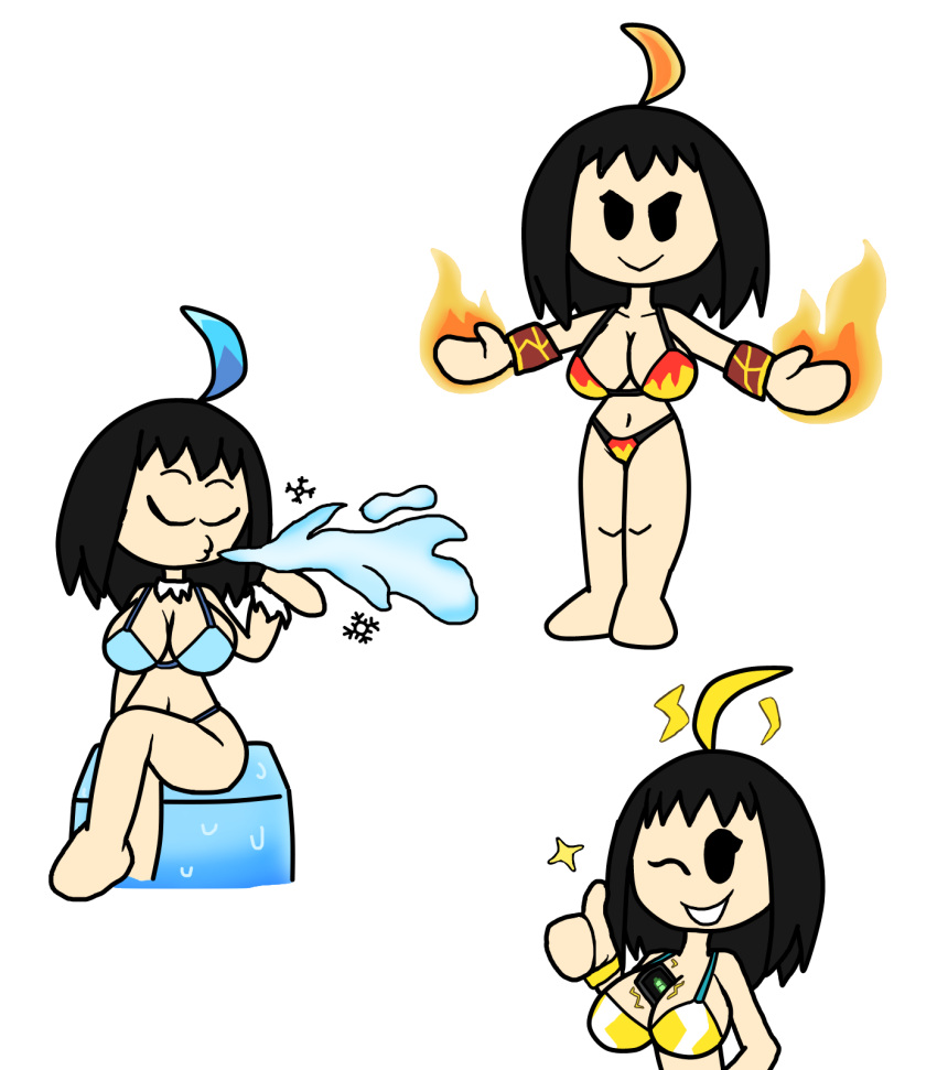 1girls bikini breasts busty fire hidekihenry ice original_character super_tatoqui_the_mouse thunder