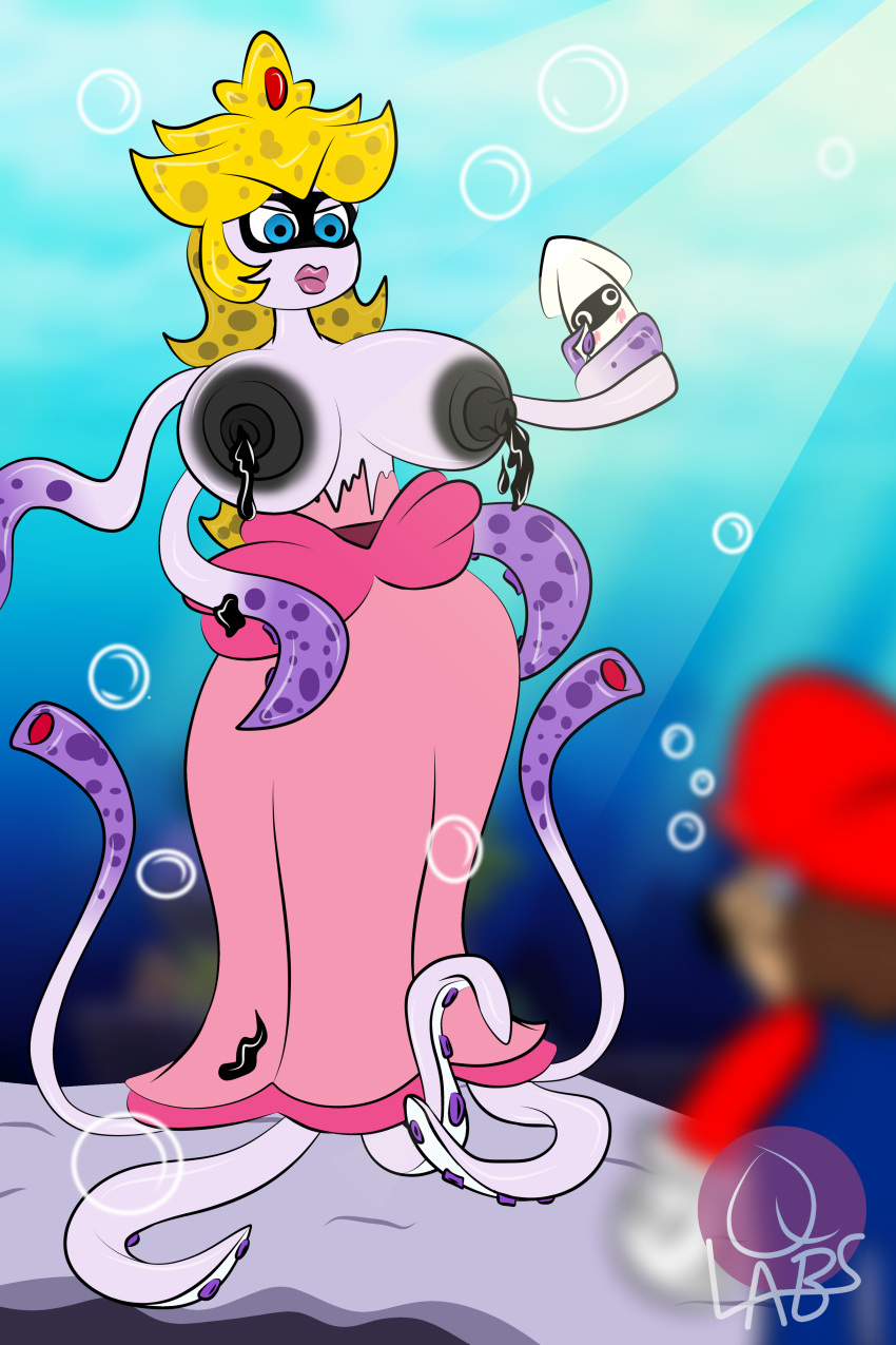 anthro bimbo bimbo_body bimbo_lips bimbofied blooper female huge_breasts human_to_anthro implied_transformation lactating_ink lips mario_(series) nipples octopus octopus_girl octopus_humanoid post_transformation princess_peach questionablelab tentacle thick_lips thick_thighs transformation unusual_lactation wide_hips