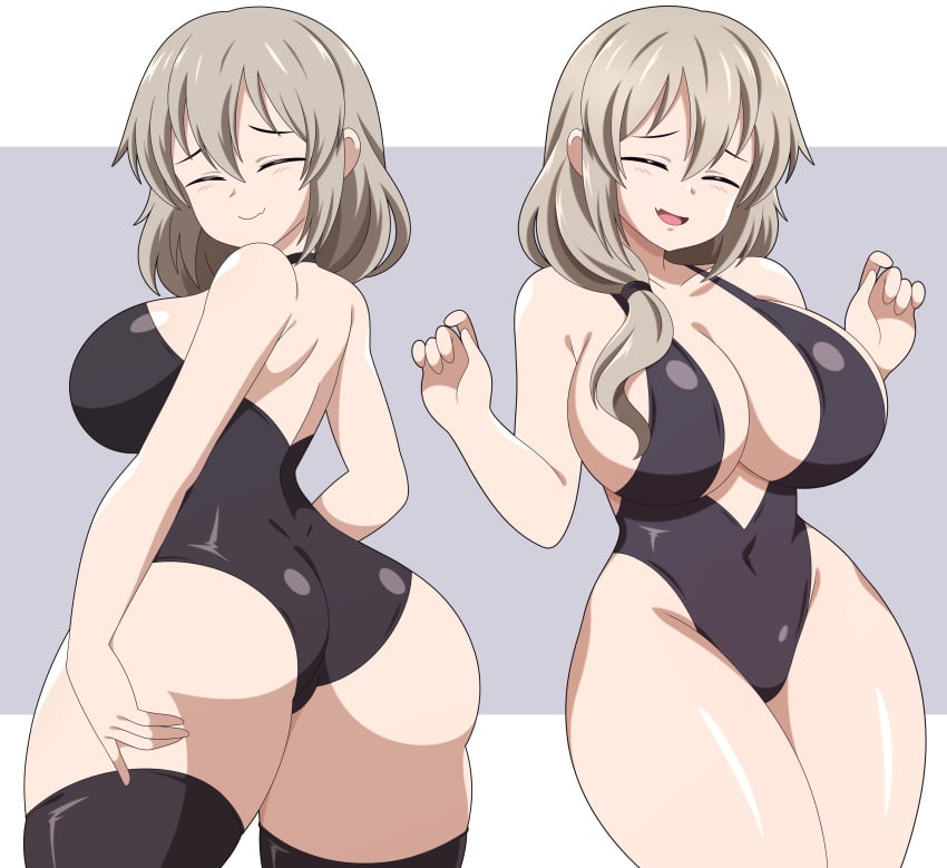 1girls abysswatchers ass blush breasts cleavage dat_ass female grey_hair hi_res hips huge_ass huge_breasts light-skinned_female light_skin long_hair mature_female milf mother one-piece_swimsuit side_ponytail swimsuit thick_thighs thighs uzaki-chan_wa_asobitai! uzaki_tsuki wide_hips