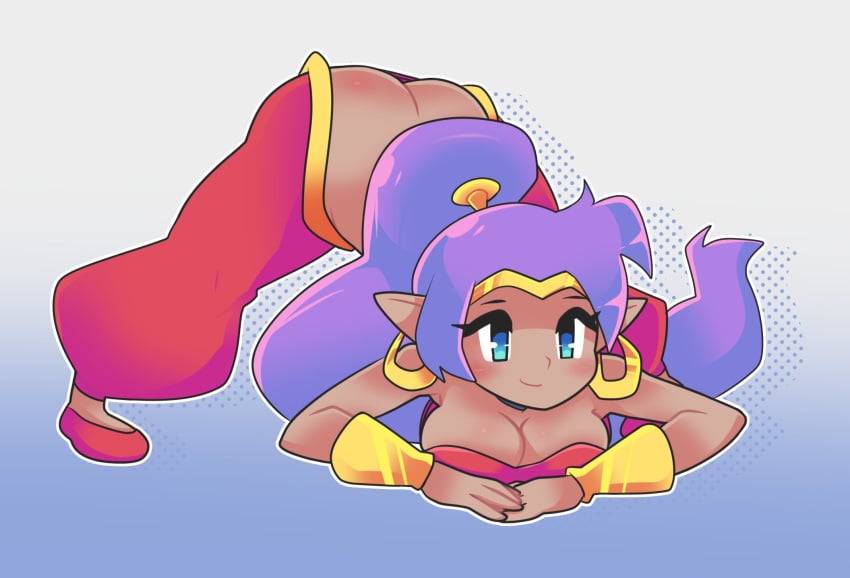 1girls ass ass_cleavage breasts bubble_butt busty butt_crack cleavage dark-skinned_female dark_skin female hourglass_figure jack-o_pose onigiri_punch shantae shantae_(character) smooth_skin solo solo_female tagme tan_skin wayforward wide_hips