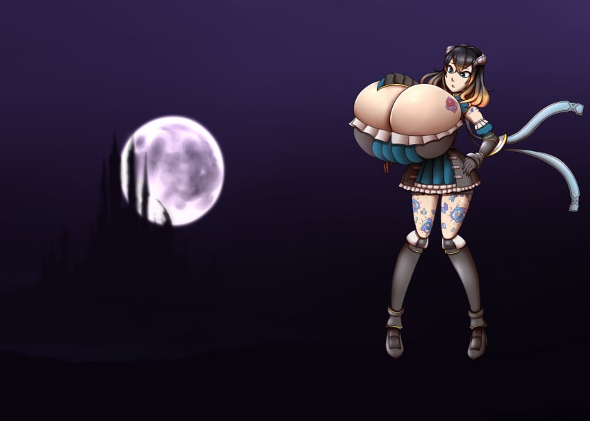 1girls bloodstained:_ritual_of_the_night breast_expansion bursting_breasts clothed clothing elbow_gloves female female_only fully_clothed gigantic_breasts huge_breasts large_breasts light-skinned_female light_skin metachoke miriam_(bloodstained) pale_skin standing thighhighs tight_clothing