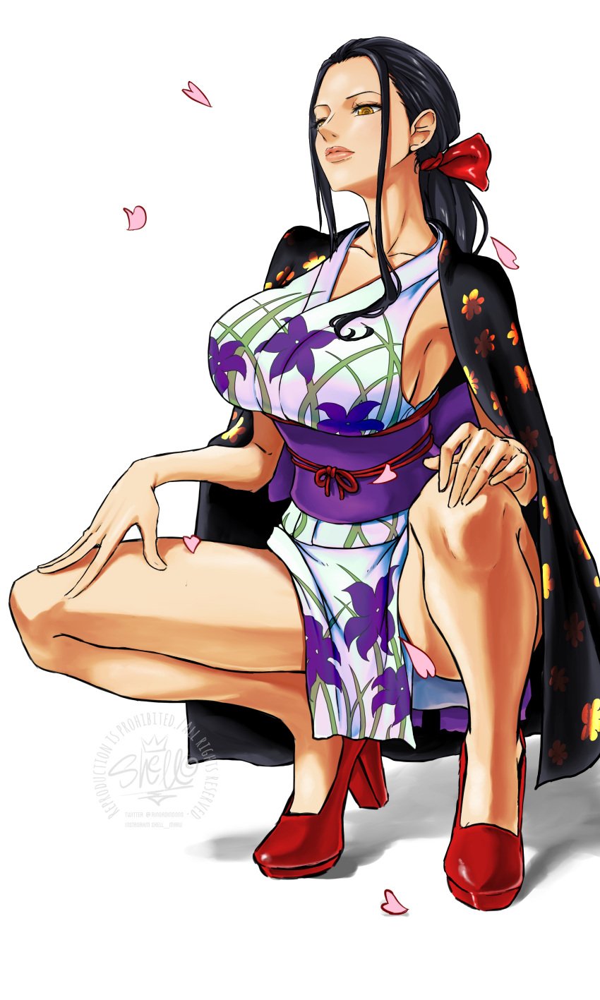 black_hair female female_only feminine feminine_pose high_heels long_hair nico_robin one_piece orobi pose ribbon shellmaru white_background