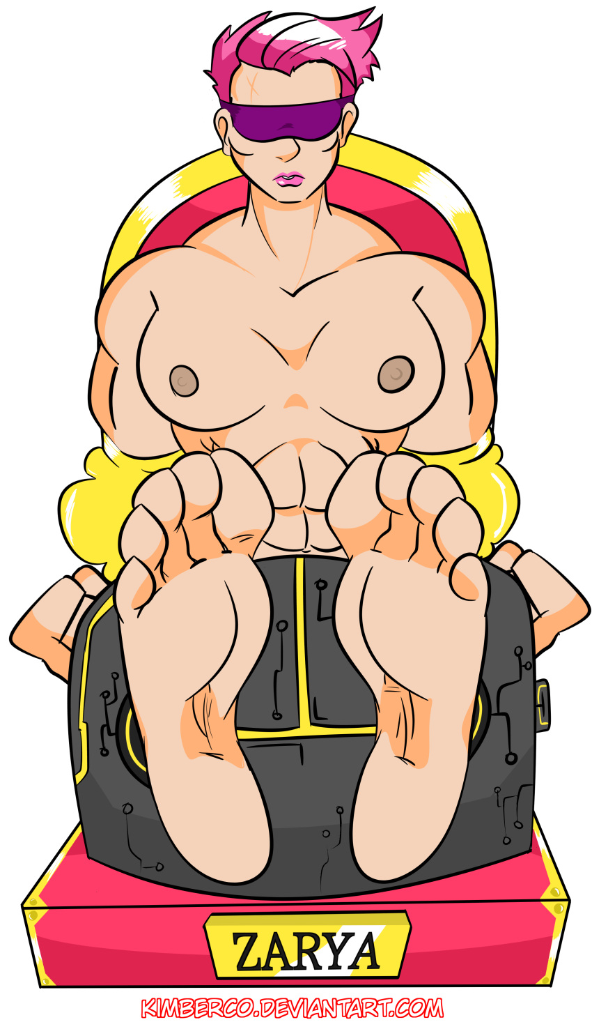 1girls 2d abs barefoot blindfold blizzard_entertainment breasts feet female foot_fetish foot_focus kimberco muscular muscular_female nipples overwatch soles solo tagme toes zarya