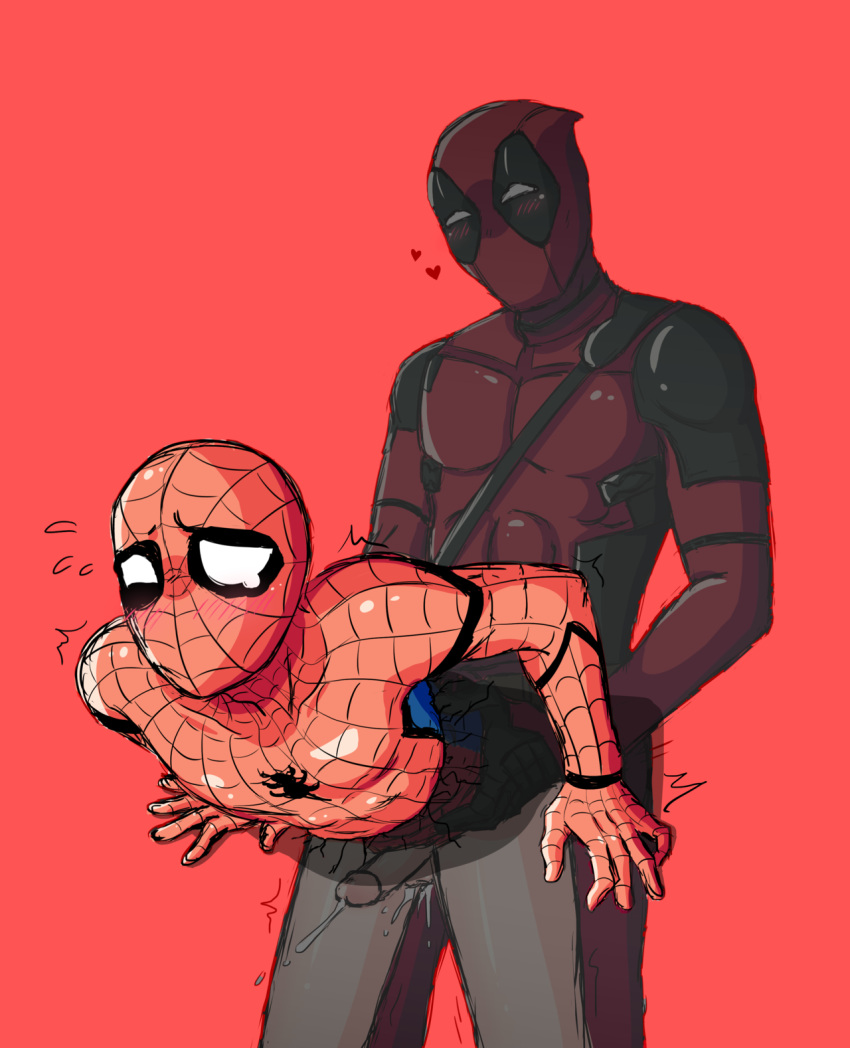 2boys anal deadpool from_behind gay hole_in_wall invisible_wall male male_only marvel peter_parker see-through smooth_skin spider-man wade_wilson yaoi