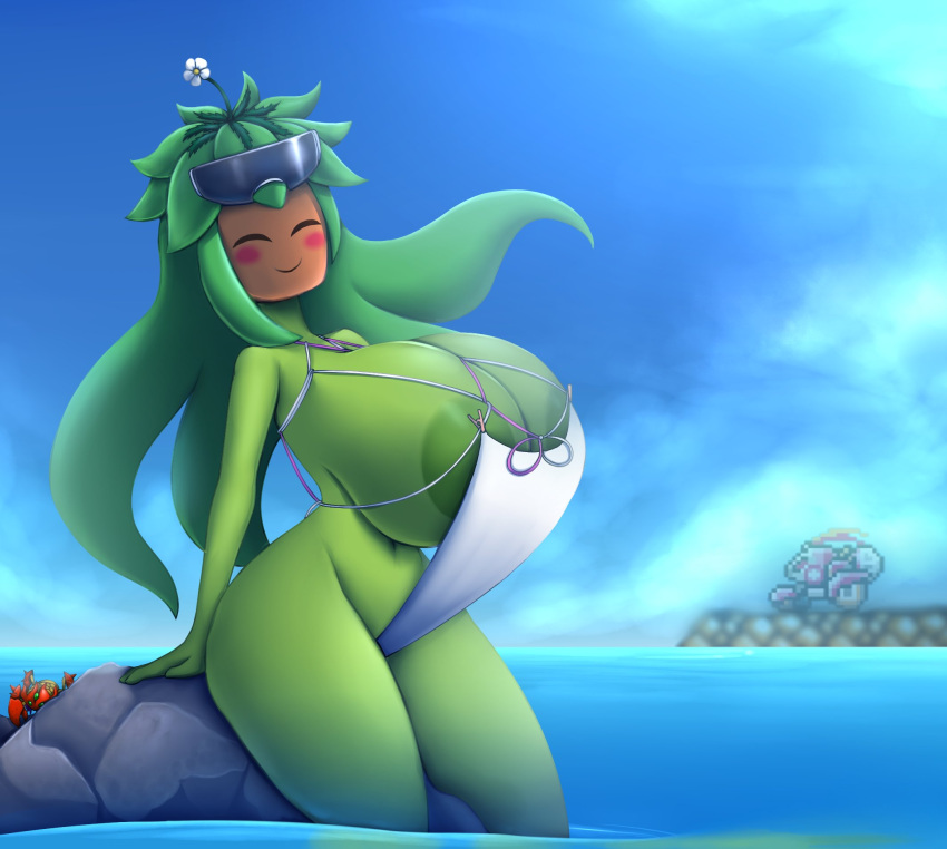 1girls areolae bikini blaster_master breast_expansion breasts clothed clothing female female_only flora_fauna humanoid kanna_(blaster_master) metachoke mostly_nude nipples plant plant_girl plantie solo swimsuit tagme