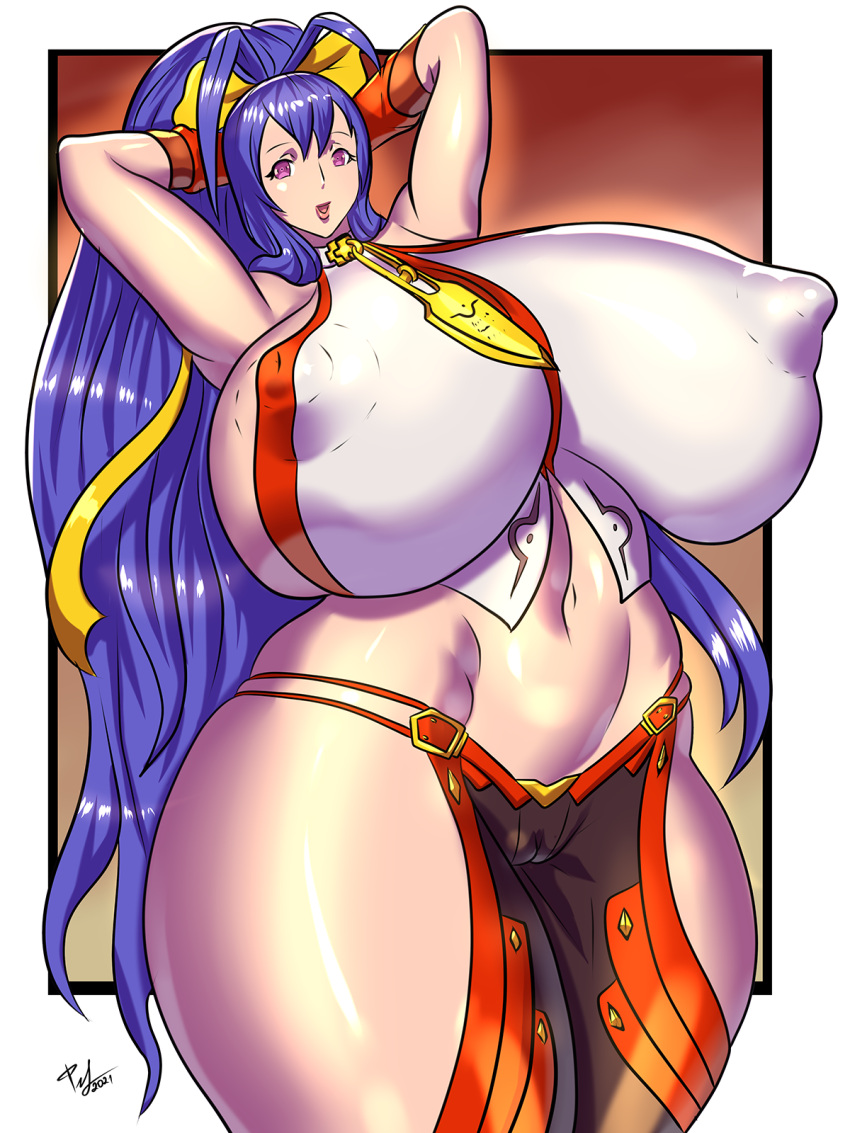 1girls blazblue breasts cameltoe cleavage erect_nipples female female_only huge_breasts hyper_breasts looking_at_viewer mai_natsume nipples solo tesan thick_thighs wide_hips