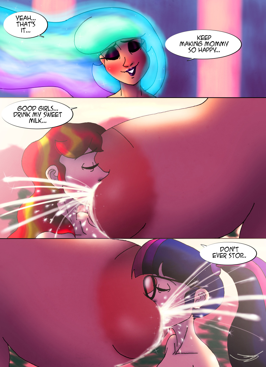 3girls breastfeeding breasts english_text equestria_girls fetish friendship_is_magic gigantic_breasts glasses good_girl hasbro human human_only hyper hyper_breasts lactating lactation lactation_fetish milk my_little_pony princess_celestia_(mlp) ringteam sci-twi sunset_shimmer text twilight_sparkle_(mlp) yuri