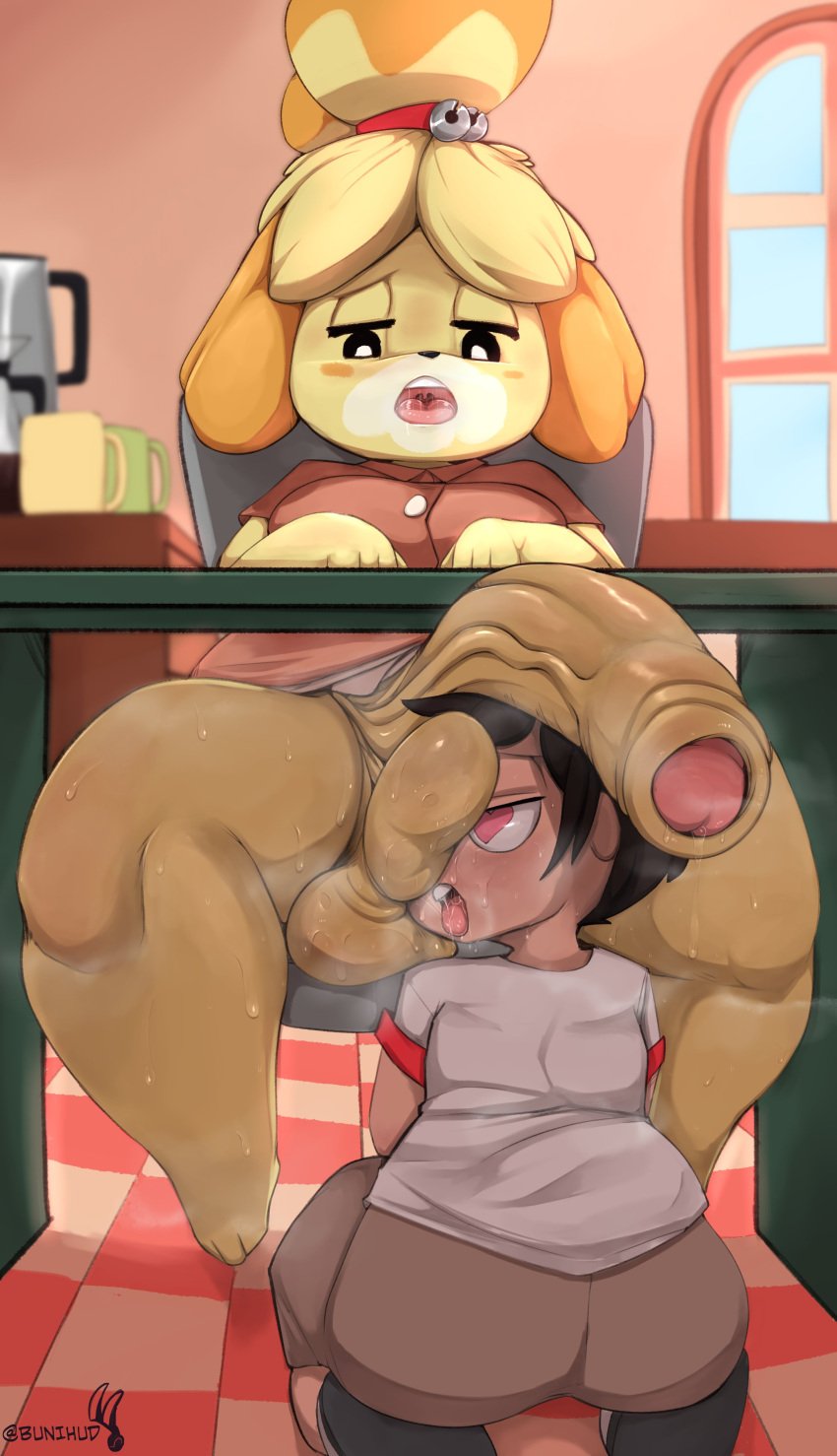 <3_eyes 1boy 1futa absurd_res animal_crossing animal_crossing_boy anthro ball_nuzzling ball_smother ball_worship balls balls_on_face balls_under_clothes bare_legs big_balls big_penis bodily_fluids bottomless bottomless_skirt breasts bunihud canid canine canis clothed clothing cock_worship dickgirl domestic_dog drooling duo flaccid foreskin ftg_crossgender fti_crossgender fully_clothed furry futa_on_male futanari genital_fluids genitals heart heart-shaped_pupils hi_res huge_balls huge_cock human human_on_anthro intersex intersex/male interspecies isabelle_(animal_crossing) kneeling light-skinned_male male mammal musk nintendo no_panties no_underwear open_mouth partially_clothed penis penis_out penis_under_clothes penis_under_skirt penis_under_table precum precum_drip sagging_balls saliva shih_tzu skirt smell sniffing_balls sweat sweaty sweaty_balls sweaty_genitalia sweaty_legs sweaty_thighs testicles thick_thighs tongue tongue_out toy_dog uncut under_the_desk under_the_table video_games villager_(animal_crossing) wide_hips worship yellow_body