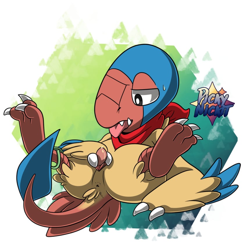 1:1 animal_genitalia animal_penis anus archen avian beak bodily_fluids clothing cum digital_drawing_(artwork) digital_media_(artwork) feathers feet feral fossil_pokémon genital_fluids genitals hi_res male masturbation multicolored_body nintendo open_mouth penis pickynickit pokémon_(species) pokemon reptile scalie signature simple_background solo toes video_games wings