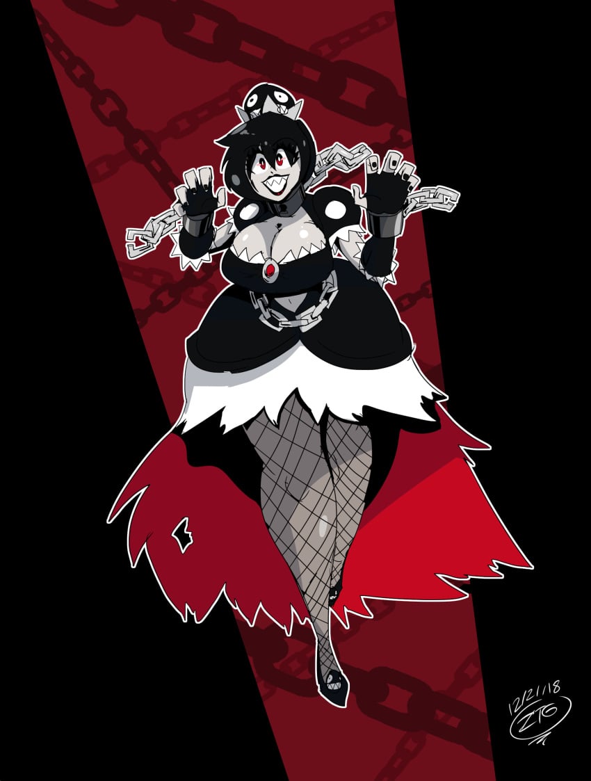 breasts chain_chomp chains chompette cleavage deputyrust dress excited giant happy looking_at_viewer mario_(series) nail_polish new_super_mario_bros._u_deluxe nintendo smile super_crown teeth thick_thighs