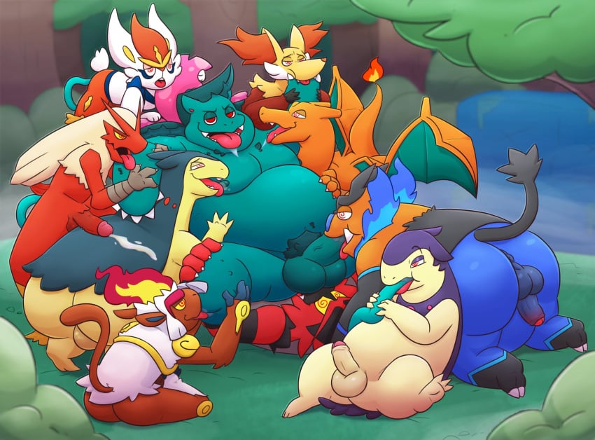 2022 anthro ass balls belly blaziken blue_body charizard cinderace delphox detailed_background emboar erection feet foot_fetish foot_lick foot_play game_freak genitals green_body group hi_res hisuian_typhlosion hypnosis incineroar infernape leonthelionel licking male male/male male_only mind_control moobs nintendo nipples oral orange_body outdoors overweight overweight_male penis plant pokemon pokemon_(species) pokemon_bw pokemon_dppt pokemon_gsc pokemon_legends:_arceus pokemon_rgby pokemon_rse pokemon_sm pokemon_ss pokemon_xy pubes red_body regional_form_(pokémon) shiny_pokémon sitting stinky_(leonthelionel) tongue tongue_out tree typhlosion venusaur video_games white_body wings