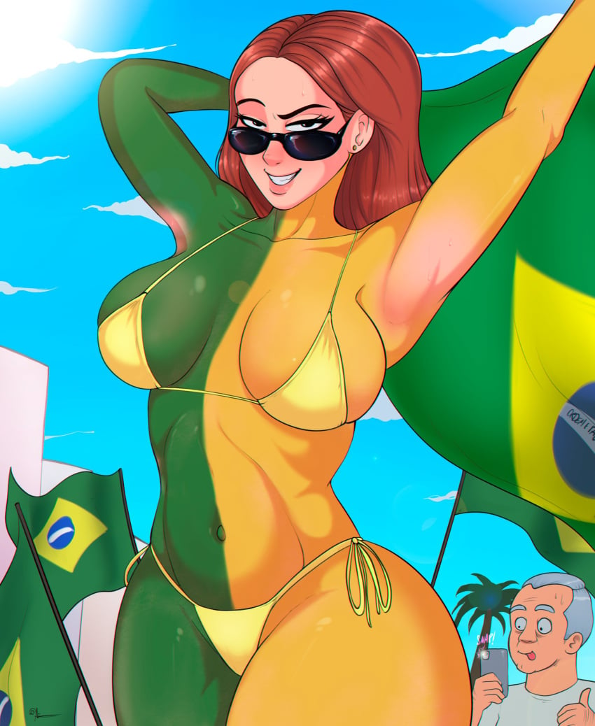 1girls aobacarry big_breasts bikini brazil brazilian_flag breasts human human_only latin_america latina light-skinned_female painted painted_body south_american voluptuous voluptuous_female wide_hips