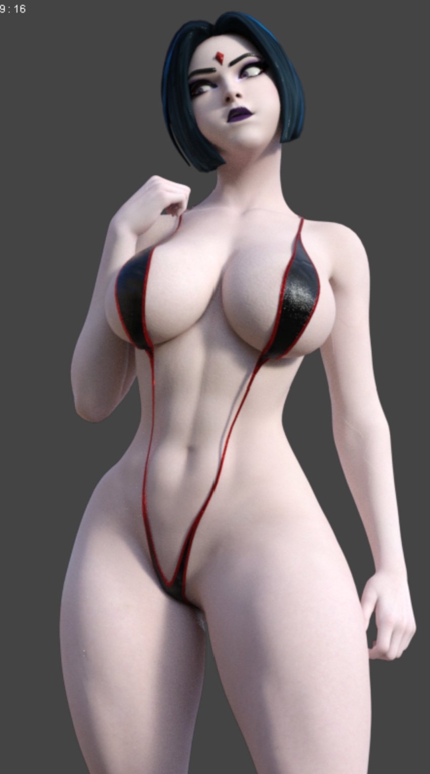 1girls 3d 3d_(artwork) abs big_breasts bikini dark_blue_hair dc dc_comics female female_only forehead_jewel fortnite goth goth_girl grabbing_clothing hand_on_shoulder lipstick looking_away looking_up one-piece_swimsuit pale_skin rachel_roth raven_(dc) raven_(fortnite)_(dc) sling_bikini solo swimsuit teen_titans thick_thighs titans white_body white_skin wide_hips wotm8h8