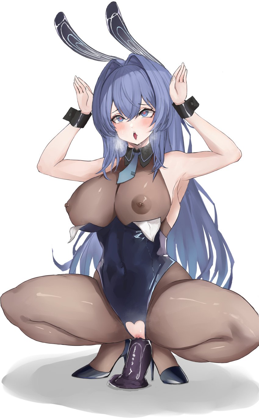 1girls animal_ears azur_lane bilei bodysuit bunny_ears bunny_girl dildo eagle_union_(azur_lane) female female_only heels light-skinned_female light_skin masturbation new_jersey_(azur_lane) new_jersey_(exhilarating_steps!)_(azur_lane) nipples no_bra nopan pussy pussy_juice see_through solo uncensored