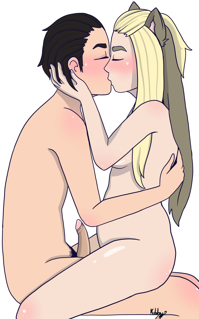 artist_request brown_hair character_request couple cute dick female indie_virtual_youtuber kemonomimi kibby kissing love penis penis_out pubic_hair romantic virtual_youtuber