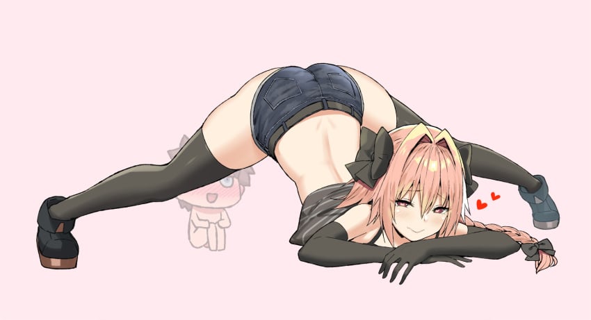 1boy 2boys arched_back ass astolfo_(fate) black_legwear canon_crossdressing crossdressing crossdressing_male fate/grand_order fate_(series) femboy fujimaru_ritsuka_(male) girly gudao jack-o_pose jackochallenge legwear long_hair male male_only meme no_homo pink_hair sky_(freedom) solo solo_male straight thighs