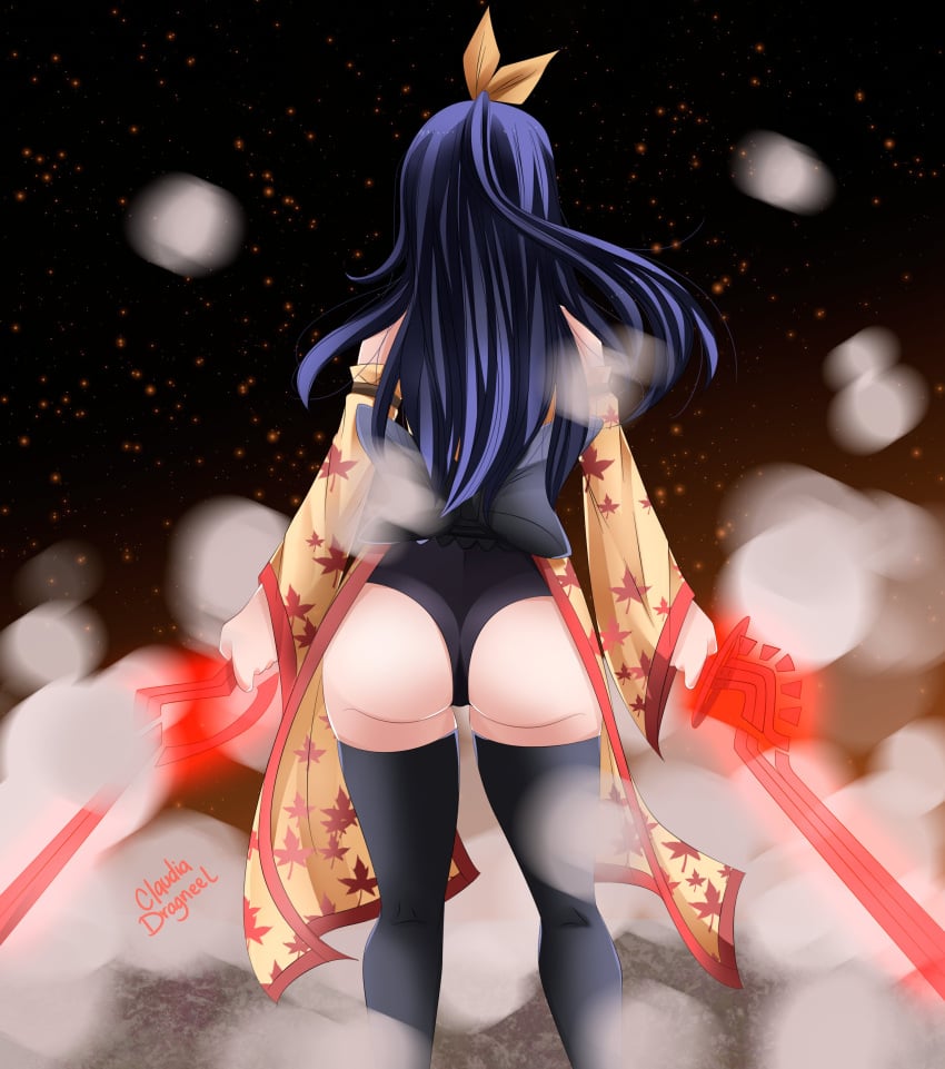 1girls ass ass_focus ass_view big_ass big_butt blue_hair claudia_dragneel edens_zero homura_kogetsu long_hair sole_female solo standing