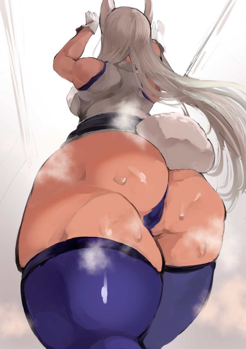 1girls 2021 arms_up ass ass_cheeks ass_focus ass_shot back back_view backboob breasts brown_skin bubble_butt cameltoe dark-skinned_female dark_skin facing_forward female female_focus female_only fluffy_tail gloves hero_outfit_(mha) hi_res huge_ass large_breasts long_ears long_hair low-angle_view miruko my_hero_academia rabbit_ears rabbit_tail rumi_usagiyama simple_background steam steaming_body sweat sweaty_body thick_thighs thighhighs thighs tight_clothing tight_fit very_high_resolution viewed_from_below wasabi_sushi white_background white_clothing white_hair