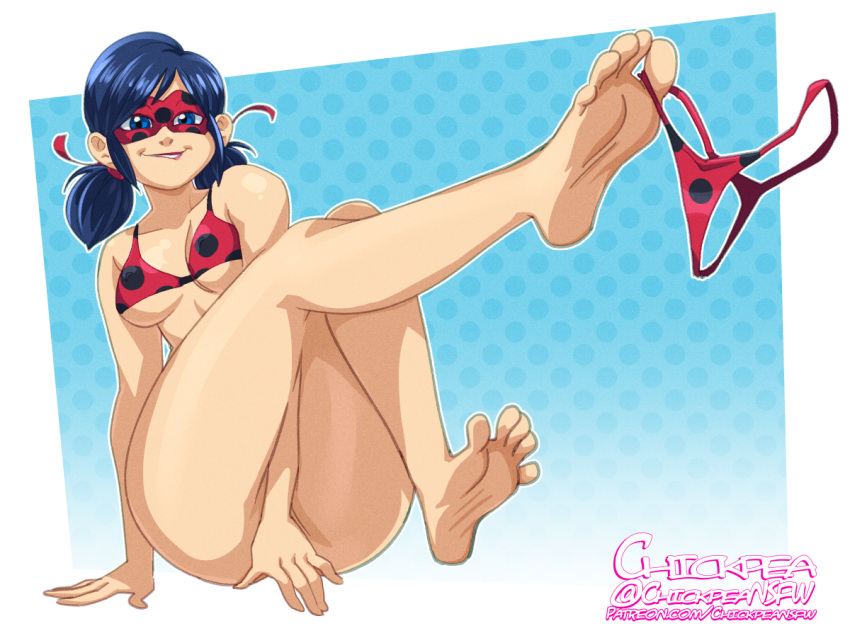 1girls 2021 barefoot bedroom_eyes bikini biting_lip blue_background blue_eyes bottomless chickpea colored eyemask feet foot_fetish ladybug_(character) marinette_cheng marinette_dupain-cheng mask masked_female miraculous_ladybug simple_background sitting soles solo superheroine teasing toes