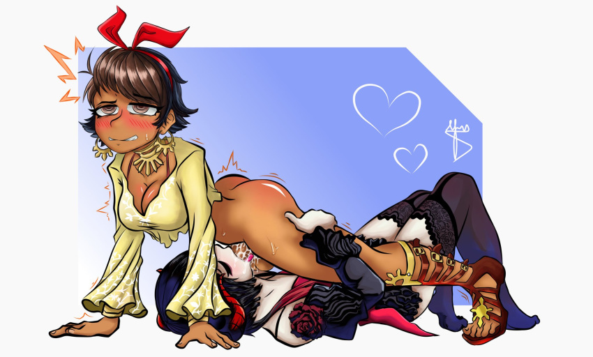 1futa 1girl1futa 1girls all_fours artist_signature ass blowjob boneyboners_(artist) bottomless bottomless_futanari brown_hair cleavage clothed clothed_female clothing cum cum_in_mouth curved_horns dark-skinned_futanari dark_skin duo ejaculation eliza_(tekken) fellatio female filipina filipino_futanari futa_on_female futa_with_female futanari futanari_penetrating gladiator_sandals horns human interracial interspecies josie_rizal light-skinned_female light_skin oral pale_skin partially_clothed penis push-up push-up_blowjob sandals sex sexercise source_request tekken tekken_7 vampire vampire_girl white_background