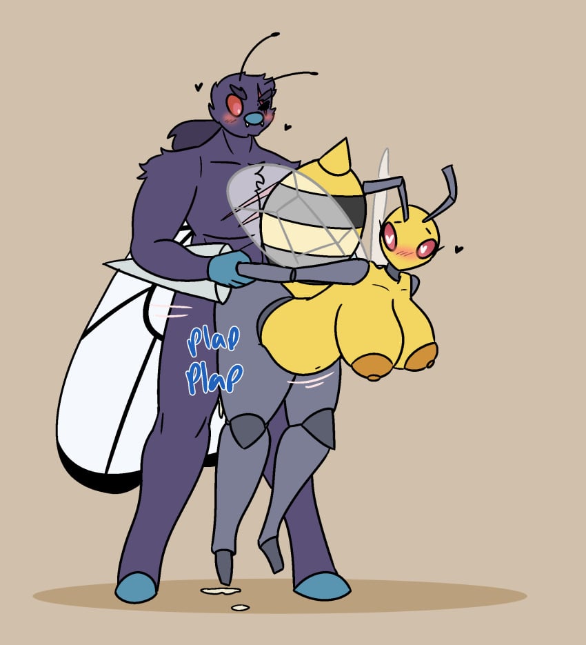 <3_eyes anthro anthro_on_anthro arm_pull bee beedrill black_body blush bodily_fluids butterfree cum cum_inside dominant dominant_male duo fan_character fangs female female_penetrated from_behind_position fur genital_fluids grey_body hambor12 heart hi_res interspecies looking_pleasured male male/female male_penetrating male_penetrating_female multicolored_body nintendo one_eye_closed penetration pokémon_(species) pokemon prison_guard_position purple_body purple_fur sex simple_background spikes submissive submissive_female video_games yellow_body