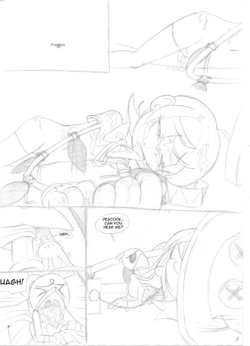 avery_(skullgirls) black_and_white comic cum female heartie peacock_(skullgirls) rape skullgirls traditional_media_(artwork)