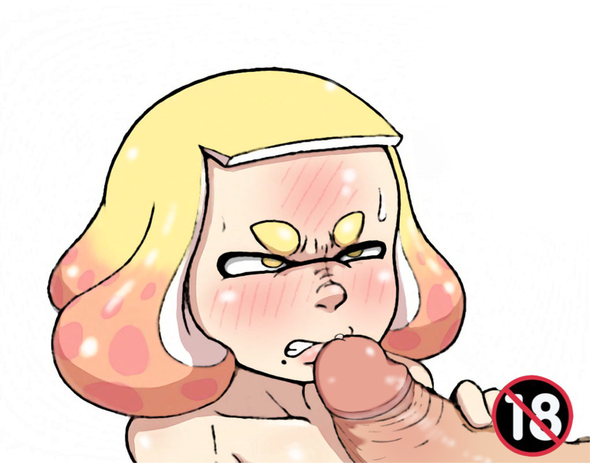 1boy 1girls before_oral blush edit inkling nintendo nuranura-san pearl_(splatoon) penis precum splatoon straight tentacle_hair