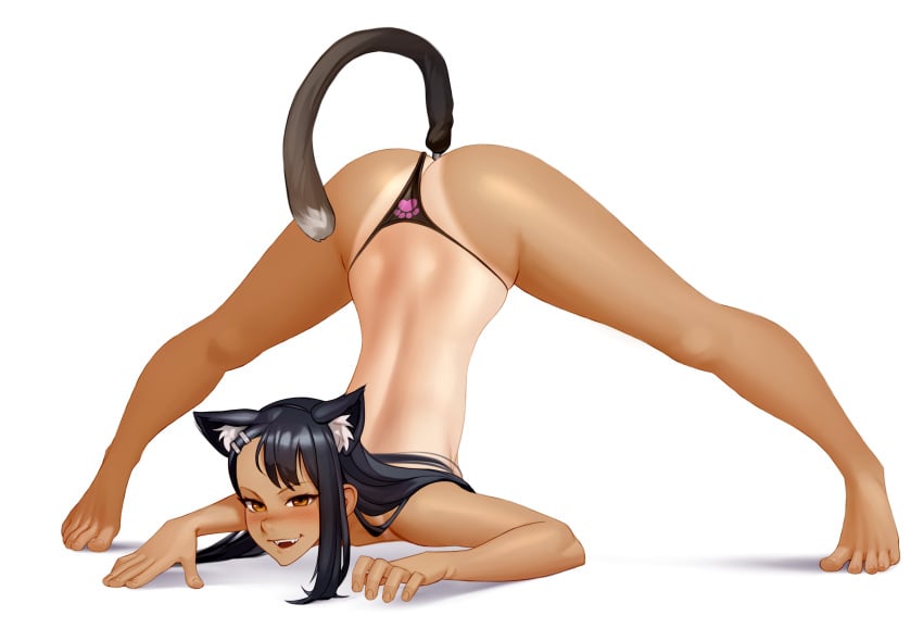 1girls all_fours anal anal_tail barefoot black_hair blush breasts brown_eyes cat_ears cat_tail feet female female_focus female_only hayase_nagatoro jack-o_pose kairuhentai kairunoburogu long_hair looking_at_viewer panties please_don't_bully_me,_nagatoro sex_toy simple_background smile solo solo_female splayed_toes spread_legs tanline tanned toes topless white_background wide_hips