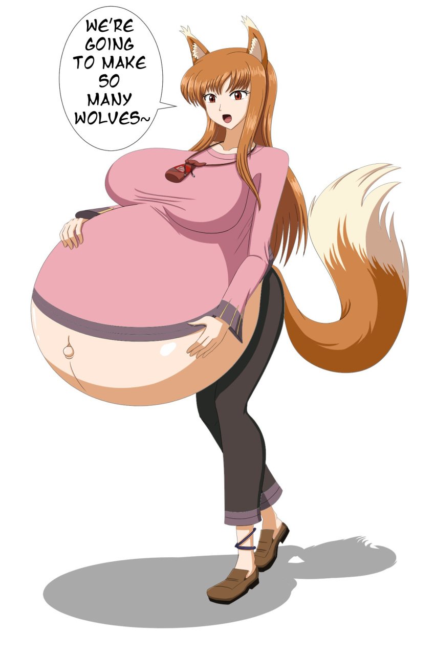 1girls breasts clothing female female_only holo huge_belly huge_breasts hyper_belly hyper_pregnancy large_breasts pregnant ready_to_pop solo spice_and_wolf spooky-gh0st