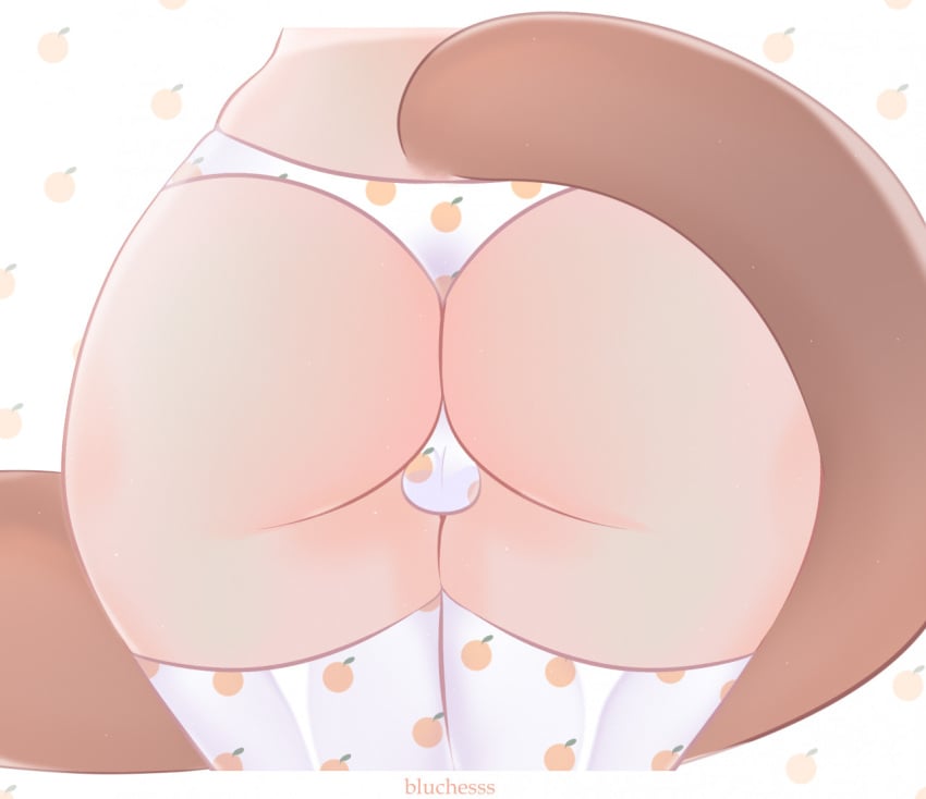 anthro ass balls_outline big_butt bloody_juice clothing domestic_ferret food fruit genital_outline girly kylie_(kyliebobile) legwear long_tail male mammal mustelid musteline panties peach_(fruit) plant solo tail thick_thighs thigh_highs true_musteline underwear weasel