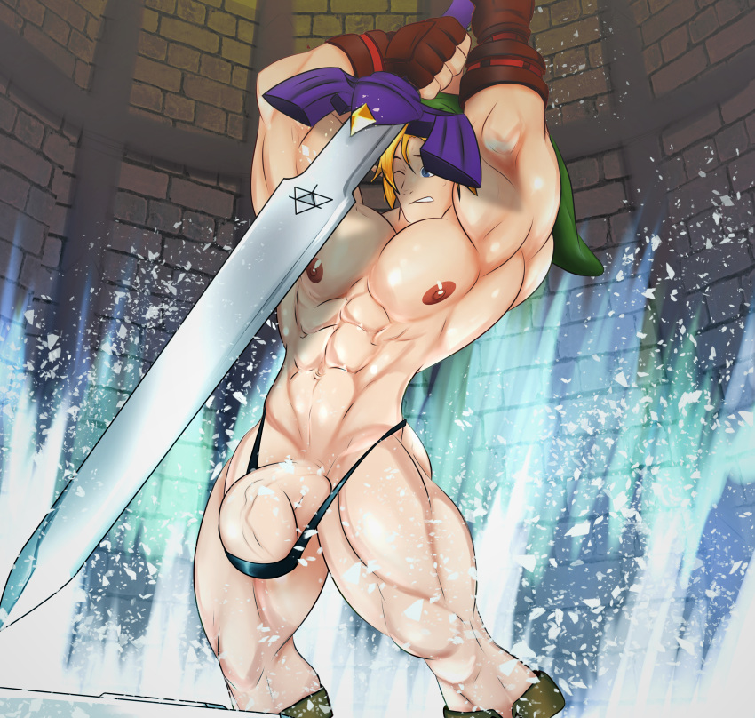 abs bara biceps blonde_hair bodybuilder bulge cum cum_on_penis cum_shot cumming cumshot flaccid hyper hyper_balls hyper_bulge hyper_genitalia hyper_muscles hyper_penis hyper_testicles kingdom_velvet link link_(ocarina_of_time) male male_focus male_only master_sword muscle muscles muscular muscular_arms muscular_ass muscular_back muscular_legs muscular_male muscular_thighs nipples ocarina_of_time pecs penis_growth ripped_clothing solo solo_male the_legend_of_zelda veins veiny_penis