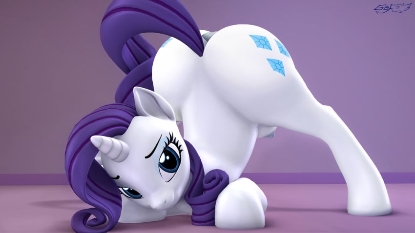 3d_(artwork) anus areola ass ass_up big_butt blue_eyes crotchboobs cutie_mark digital_media_(artwork) equid equine female feral friendship_is_magic furry godoffury hair hasbro hi_res horn horse huge_butt jack-o'_crouch_pose jack-o_crouch jack-o_pose jackochallenge looking_at_viewer mammal meme my_little_pony nipples non-human_areolae nude pony purple_hair rarity_(mlp) solo source_filmmaker spread_legs spreading unicorn white_body