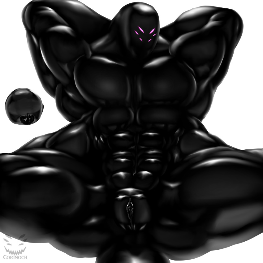 1:1 4_arms 6_eyes andromorph anthro big_muscles black_body corinoch corinoch_(artist) cuntboy genitals glistening glistening_body goo_creature hi_res huge_muscles hyper hyper_muscles intersex living_latex monster multi_arm multi_eye multi_limb multi_pec muscular muscular_andromorph muscular_anthro muscular_intersex perspective presenting presenting_pussy pussy reclining rubber rubber_creature solo spread_legs spreading vagina