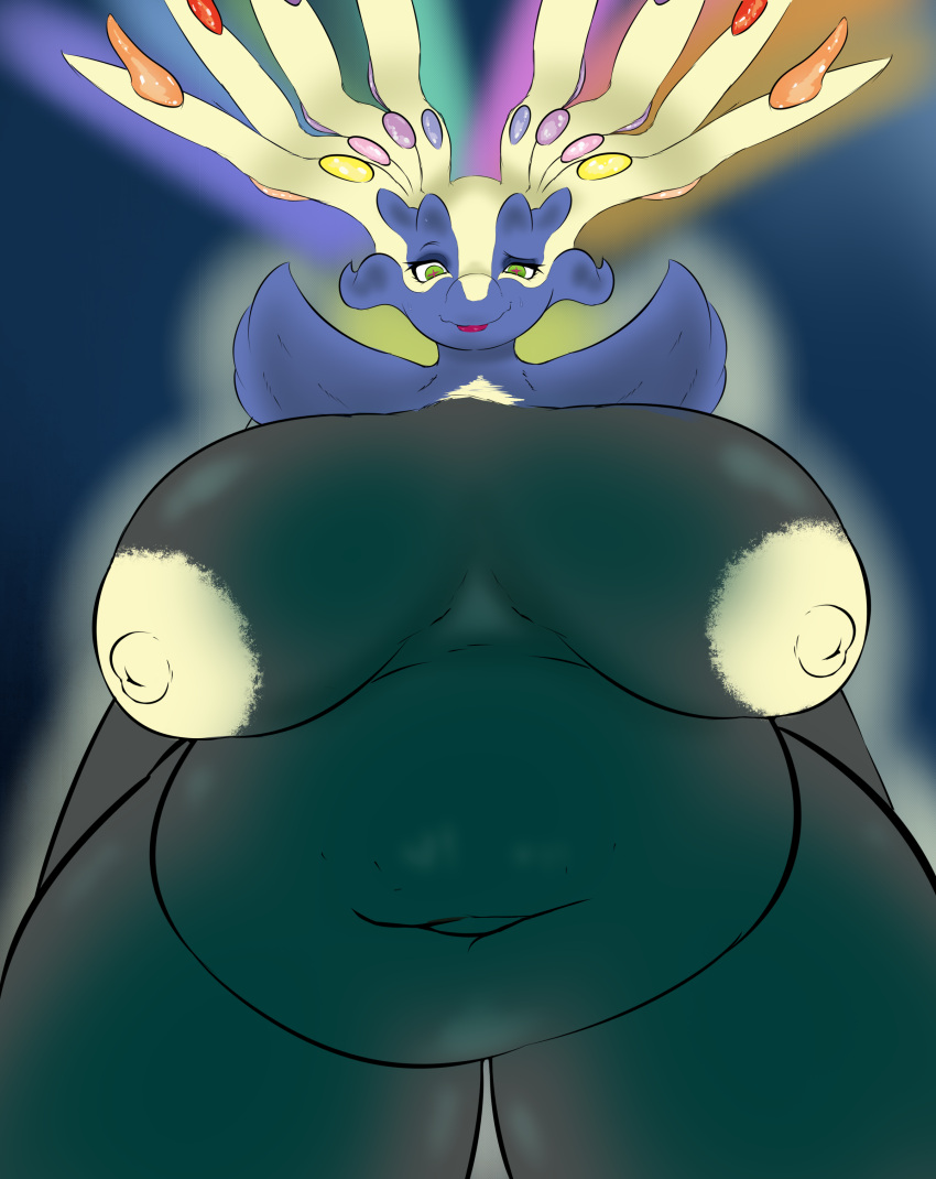 absurd_res anthro areola belly big_areola big_belly big_breasts big_nipples breasts creepy curvy_figure fan_character female glowing growth hi_res huge_breasts huge_thighs hyper hyper_belly legendary_pokemon lipstick makeup navel nintendo nipples overweight overweight_anthro overweight_female plantedpot pokémon_(species) pokemon pokemon_(species) smile solo thick_thighs video_games voluptuous weight_gain wide_hips xerneas xerneas_(active_mode)