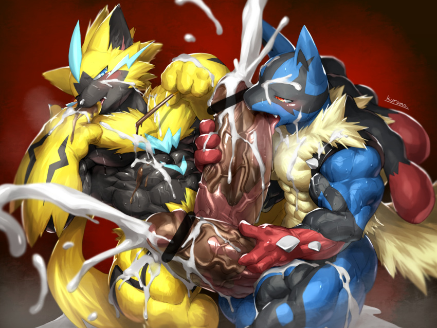 abs biceps bodybuilder cum cum_on_body cum_on_lower_body cum_on_muscles cum_on_penis cum_on_self cum_on_upper_body cumming cumshot gay gay_sex hyper hyper_balls hyper_genitalia hyper_muscles hyper_penis hyper_testicles kurogonart kuroma lucario male male_focus male_only muscle muscles muscular muscular_arms muscular_ass muscular_back muscular_legs muscular_male muscular_thighs nipples pecs pokemon pokemon_(species) veins veiny_penis zeraora