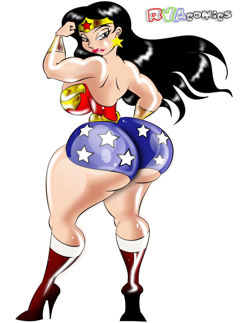 1girls arte-rvacomics artist_name ass big_ass big_breasts black_hair boots dc dc_comics fanart female female_only flexing_bicep hair high_heel_boots illustration long_hair looking_back rear_view red_lipstick rvacomics simple_background solo superheroine thick_thighs white_background wonder_woman wonder_woman_(series)