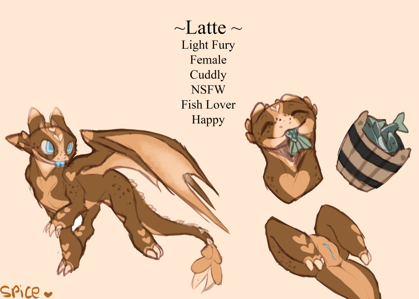 4_legs absurd_res anus blep claws dragon dreamworks english_text female feral fish fury genitals heart hi_res how_to_train_your_dragon latte_(character) long_tail marine model_sheet plump_labia pose pussy rear_view scalie sketch_page slim solo spice_the_otter spread_legs spreading text tongue tongue_out western_dragon wings