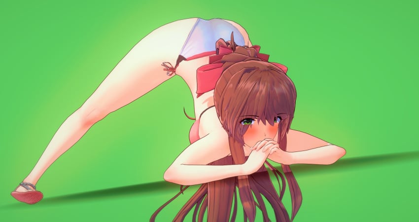 1girls 3d ass_up blush cometz doki_doki_literature_club face_down_ass_up hands_clasped jack-o_pose long_hair monika_(doki_doki_literature_club) panties ponytail solo top-down_bottom-up upside-down