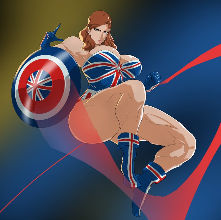 1girls 2021 bare_legs big_breasts captain_america_(series) captain_carter huge_breasts marvel muscular muscular_female peggy_carter solo solo_female superheroine tagme tenchizone thick thick_thighs union_jack what_if...?