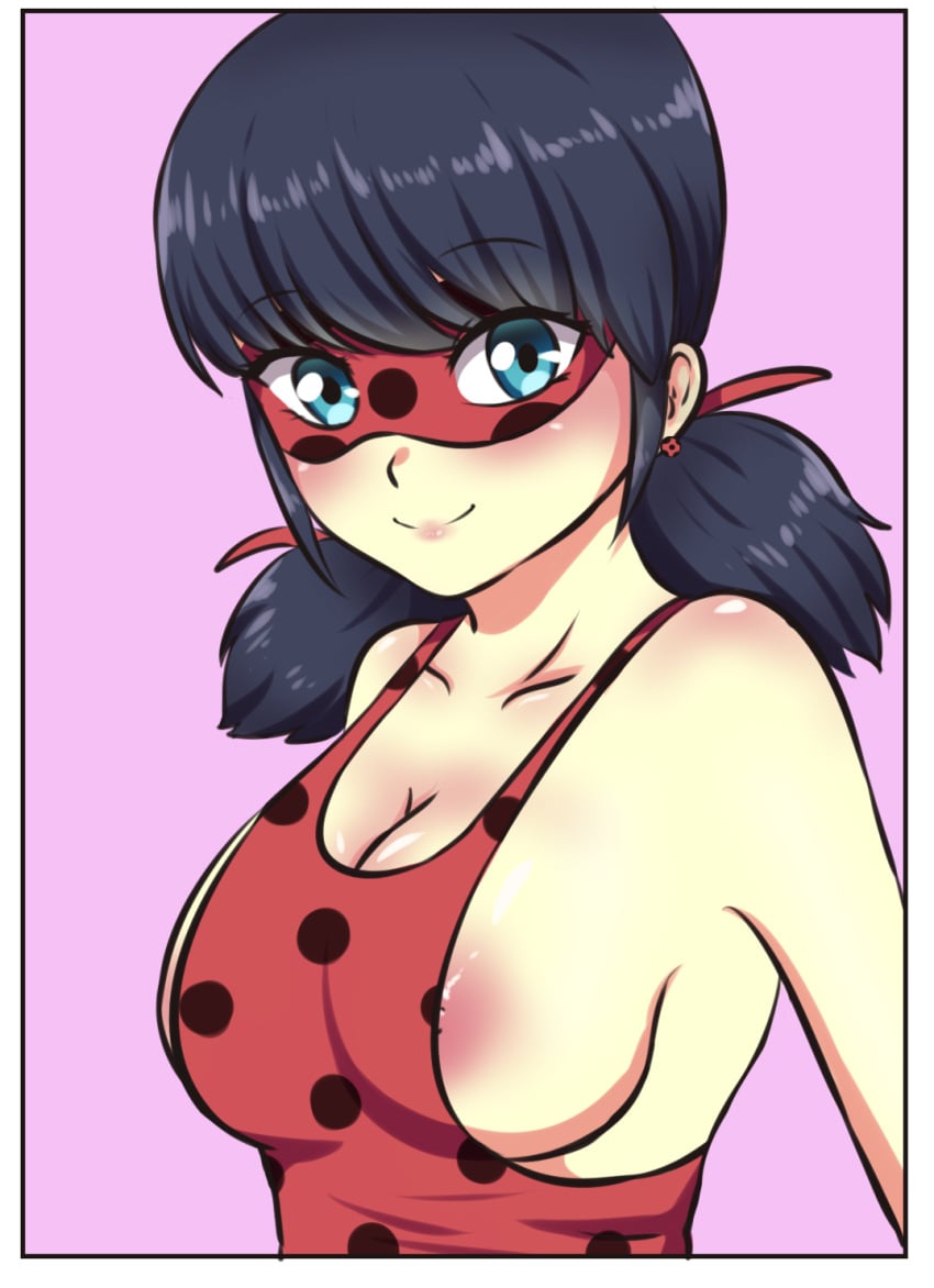 1girls areolae big_breasts breasts cleavage color ladybug_(character) marahnsfw marinette_cheng marinette_dupain-cheng miraculous_ladybug nipple_slip nipples_visible_through_clothing sideboob solo tagme