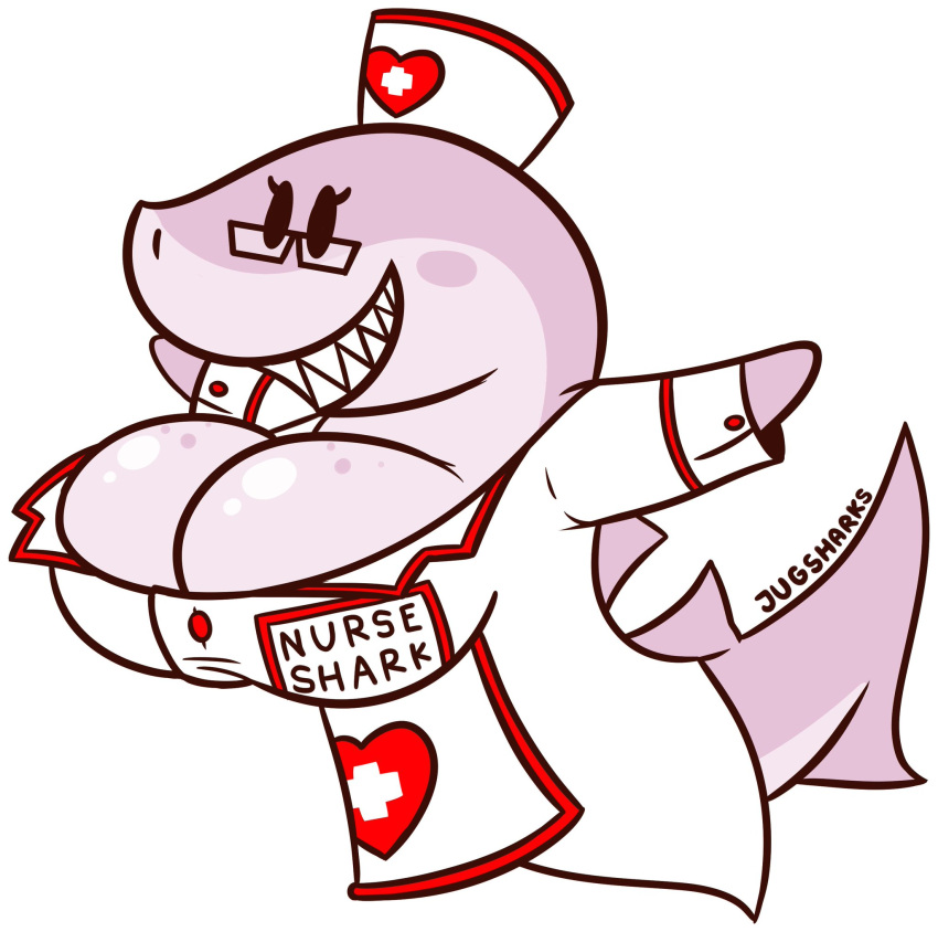 big_breasts breasts busty_feral female feral glasses mattthetooncat nurse_uniform scalie shark shark_girl sharp_teeth