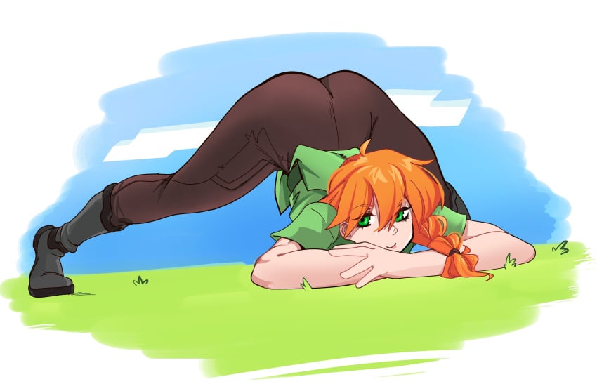 1girls alex_(minecraft) ass_up face_down face_down_ass_up green_eyes jack-o_pose jackochallenge legs_spread long_hair minecraft orange_hair solo solo_female solo_focus void_dot_exe