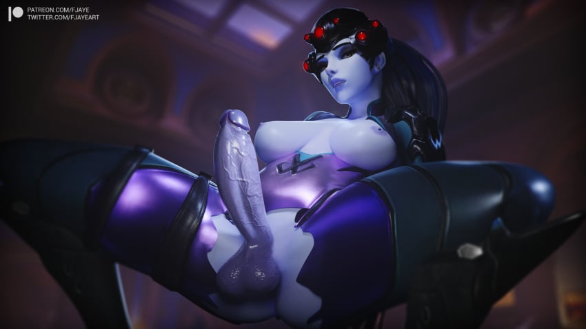 1futa 3d arched_back big_balls big_breasts big_penis biting_lip black_hair blender blue_skin breasts fjaye futa_only futanari lips long_hair looking_at_viewer nipples overwatch ponytail skin_tight spread_legs squatting torn_clothes underboob veiny_penis widowmaker yellow_eyes