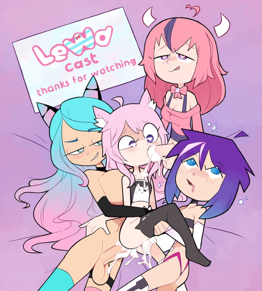 1girls 3futas ahoge anal anal_penetration anal_sex animal_ears ass balls big_breasts big_penis blue_hair bottomless breasts catgirl cleavage clothed clothing cum cum_in_ass cum_in_mouth cum_in_pussy cum_inside double_penetration ejaculation erection female foursome futa_on_female futanari half-closed_eyes heart-shaped_pupils human humanoid ironmouse light-skinned_female light-skinned_futanari light_skin looking_at_penis melody_(projektmelody) miscon mostly_nude mouth nyatasha_nyanners oral oral_penetration oral_sex orgasm pale_skin partially_clothed penetration penile_penetration penis penis_in_ass penis_in_mouth penis_in_pussy pink_hair projektmelody purple_hair pussy sex silvervale thighhighs triple_penetration twitch.tv vagina vaginal vaginal_penetration vaginal_sex virtual_youtuber vshojo