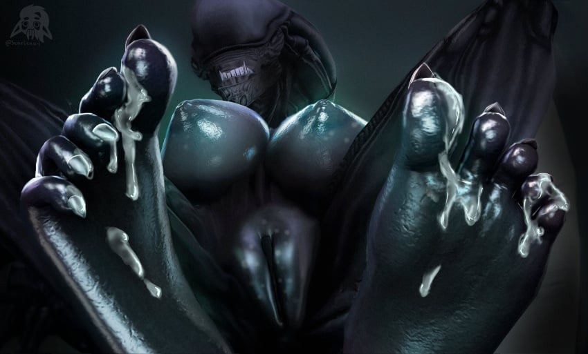 1girls 3d alien alien_(franchise) alien_girl areolae big_breasts black_body breasts cleavage cum cum_on_feet cum_on_toes feet female female_focus female_only female_xenomorph fetish foot_focus genitals large_breasts legs looking_at_viewer monster monster_girl nipples no_eyes no_humans presenting pussy scarlena4 semen sfm sharp_teeth sharp_toenails solo solo_female source_filmmaker teeth thighs toenails toes vagina watermark xenomorph