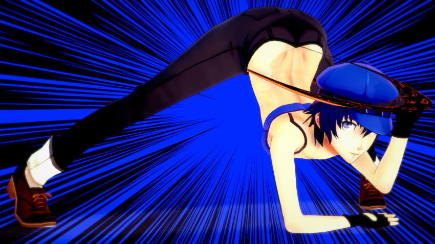 1girls 3d ass ass_up atlus atomic_wedgie background black_panties blue_background blue_bra blue_eyes blue_hair blue_hat bra female female female_focus female_only female_symbol fetish fingerless_gloves gloves half_naked hat humiliation jack-o_pose jackochallenge looking_up negritowinabago panties pants persona persona_4 self_wedgie shirogane_naoto shoes symbol wedgie